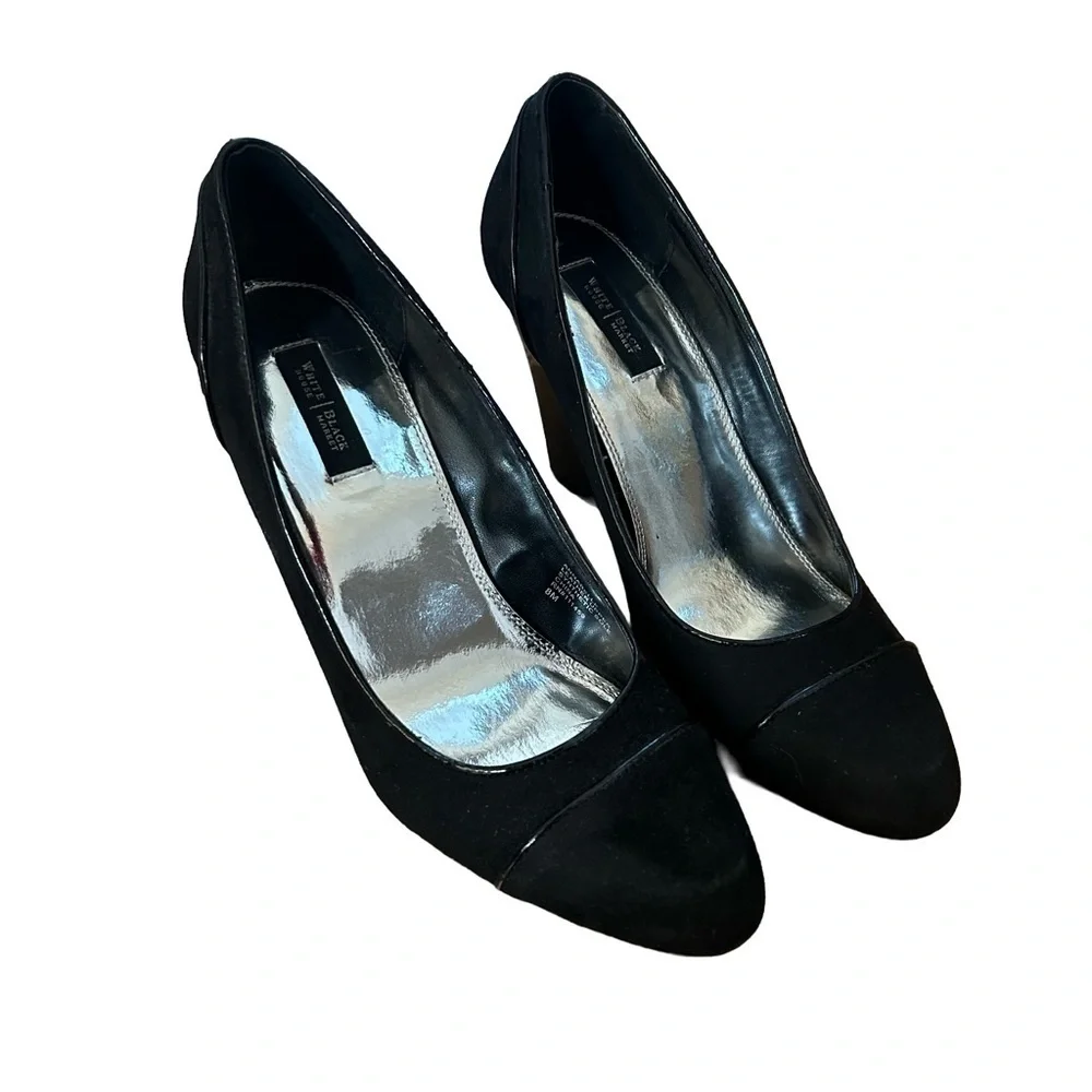 WHBM Black Suede 3”Wedge Heels Size 8